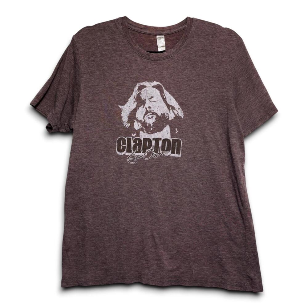 Eric‎ Clapton Graphic T Shirt Men's XL Brown Short Sleeve Music Legend Tee